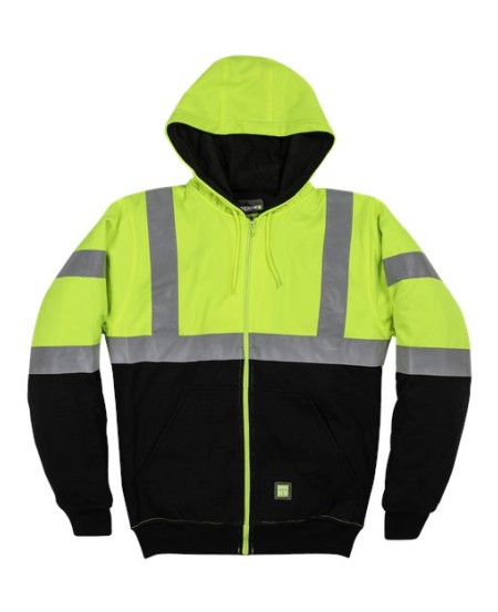 HVF023 Men's Hi-Vis Class 3 Color Block Full-Zip Hooded Sweatshirt