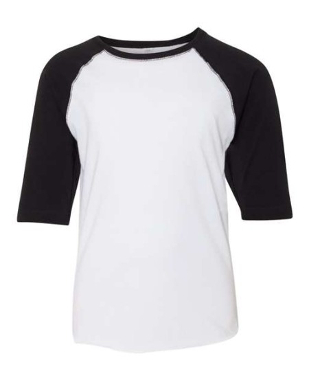 6130 Youth Baseball Fine Jersey Three-Quarter Sleeve Tee