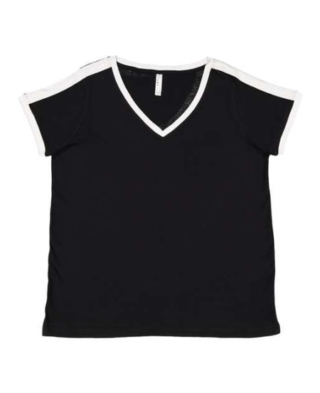 3832 Women's Curvy Retro Ringer Premium Jersey V-Neck Tee