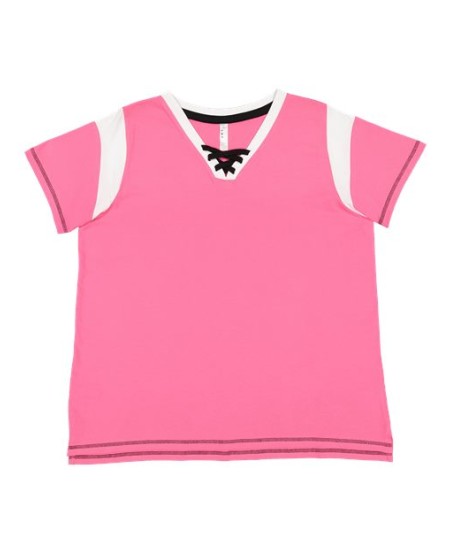 3833 Women's Curvy Lace Up Fine Jersey Tee