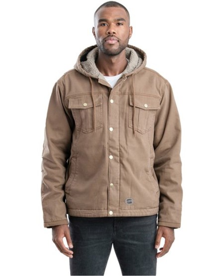 HJ57 Men's Vintage Washed Sherpa-Lined Hooded Jacket