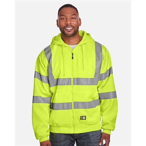 HVF021T Men's Tall Hi-Vis Class 3 Lined Full-Zip Hooded Sweatshirt