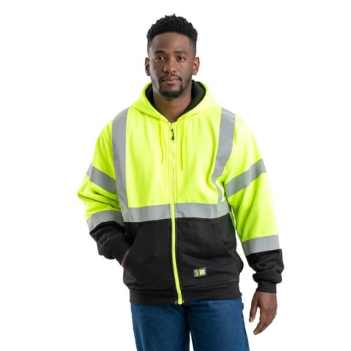 HVF023 Men's Hi-Vis Class 3 Color Block Full-Zip Hooded Sweatshirt