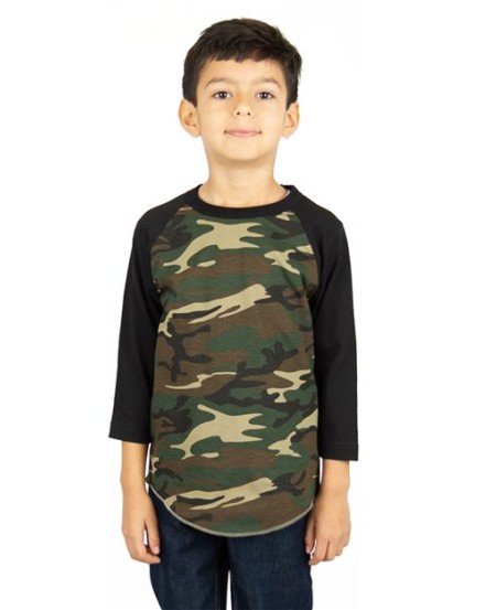 SHRAGCY Youth Three-Quarter Sleeve Camo Raglan T-Shirt