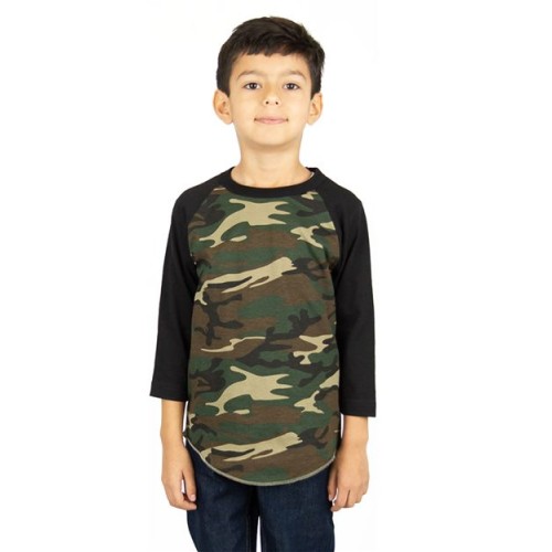SHRAGCY Youth Three-Quarter Sleeve Camo Raglan T-Shirt