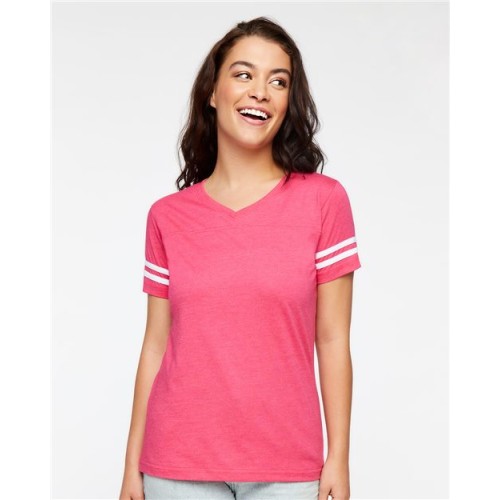 3537 Women's Football V-Neck Fine Jersey Tee