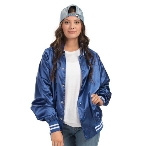 3610 Satin Baseball Jacket Striped Trim