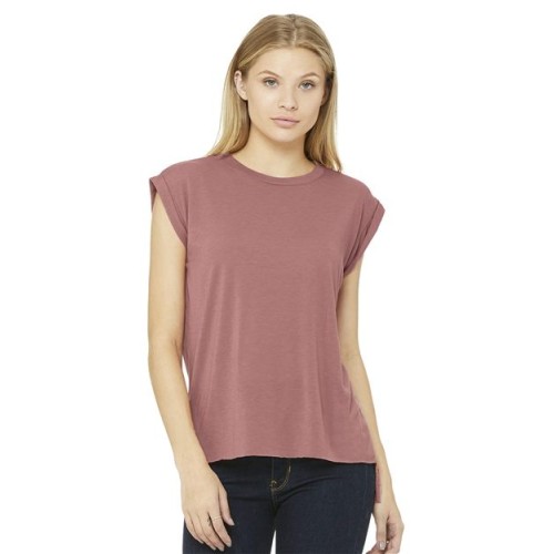 8804 Womens Flowy Rolled Cuffs Muscle Tee