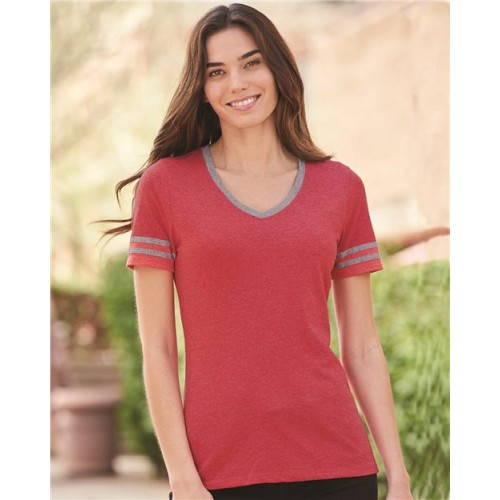 602WVR Women's Varsity Triblend V-Neck T-Shirt