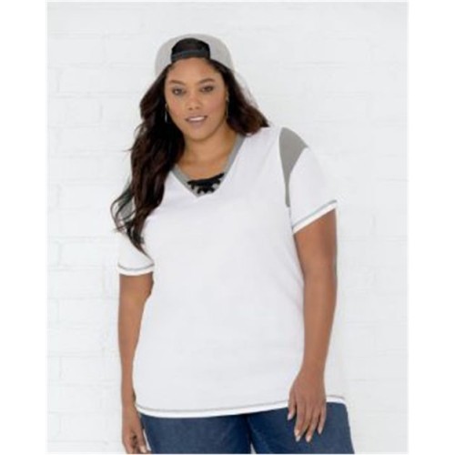 3833 Women's Curvy Lace Up Fine Jersey Tee