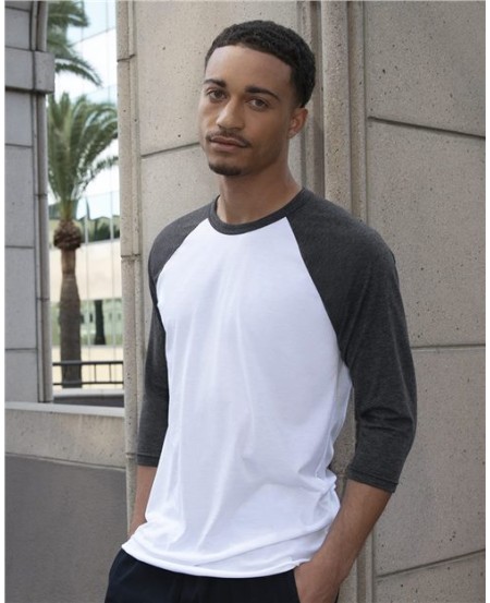 BB453US Unisex USA-Made 5050 PolyCotton Raglan Three-Quarter Sleeve Tee