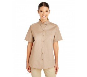 Ladies' Foundation 100% Cotton Short-Sleeve Twill Shirt with Teflon M582W Harriton
