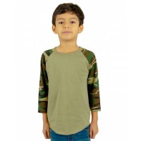Youth Three-Quarter Sleeve Camo Raglan T-Shirt SHRAGCY Shaka Wear