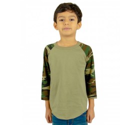 Youth Three-Quarter Sleeve Camo Raglan T-Shirt SHRAGCY Shaka Wear
